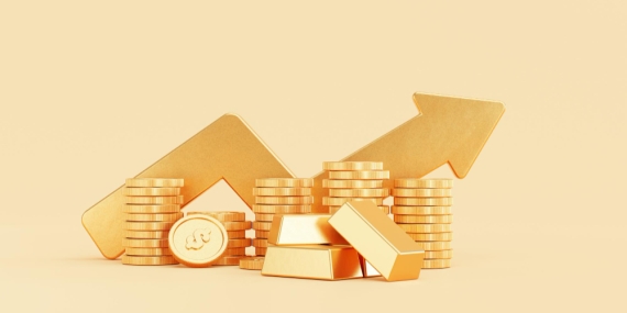 gold-growing-arrow-with-gold-coin-money-stacks-gold-bar-business-finance-savings-investment-concept-background-3d-illustration
